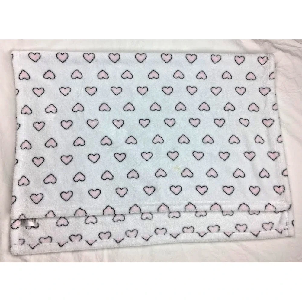 Flaw - Koala Baby White Pink Heart Baby Blanket htf Thin Fleece Soft Some Stains